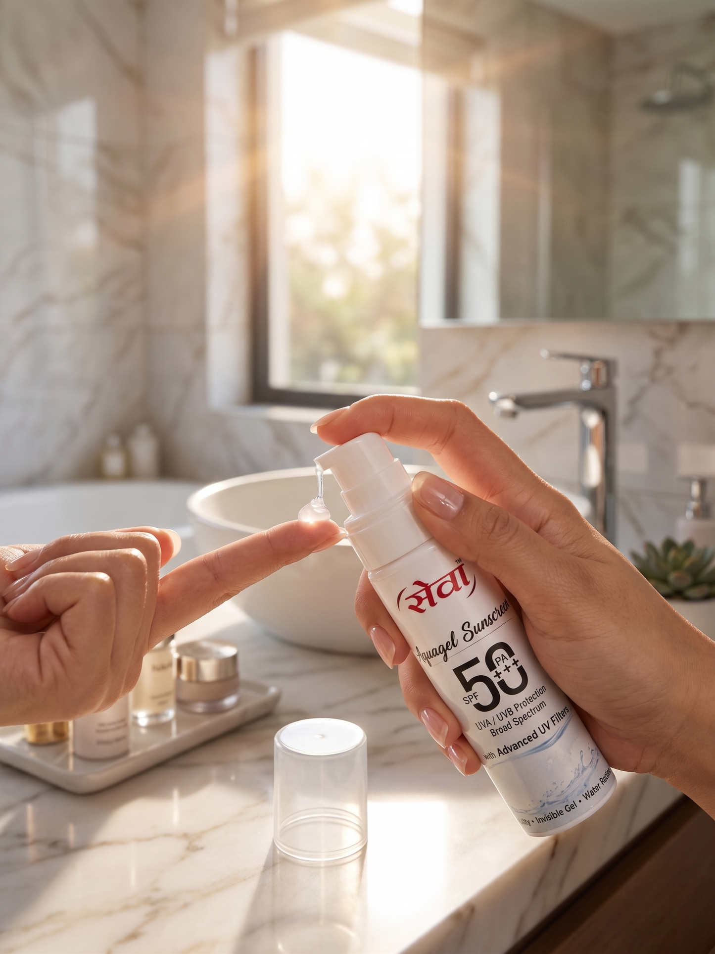 Seva Aquagel Sunscreen SPF 50+ PA+++ (Invisible Gel | Water Resistant)