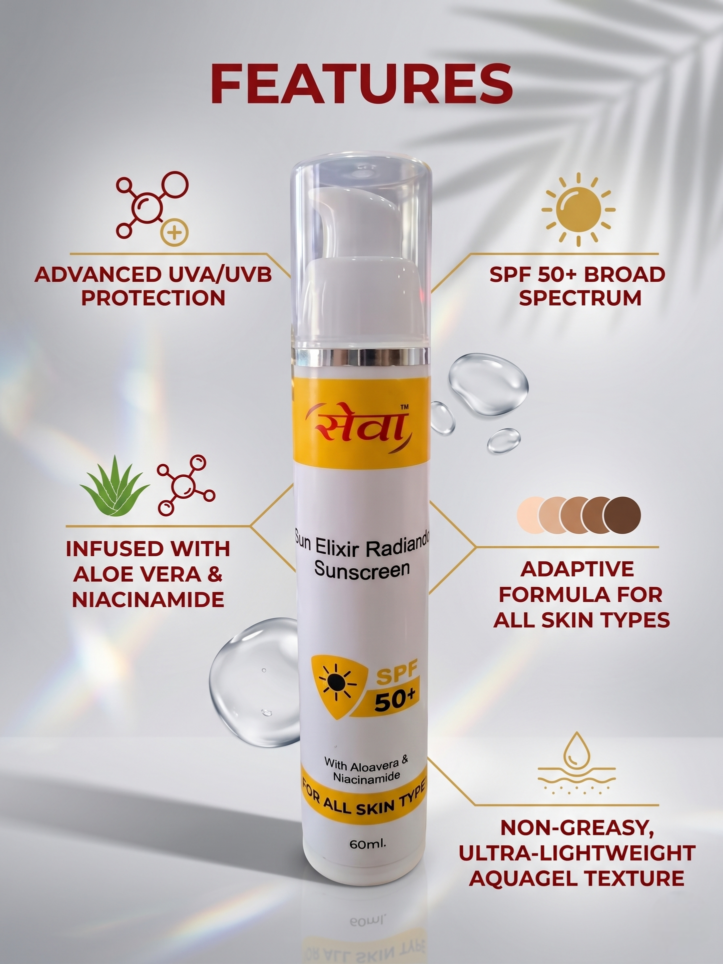 Seva Sun Elixir Radiance Sunscreen SPF 50+ (With Aloe Vera & Niacinamide)